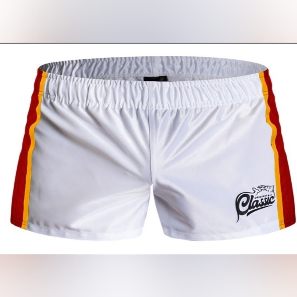 Men's Aussiebum white w/ red and yellow siding Rugby Shorts